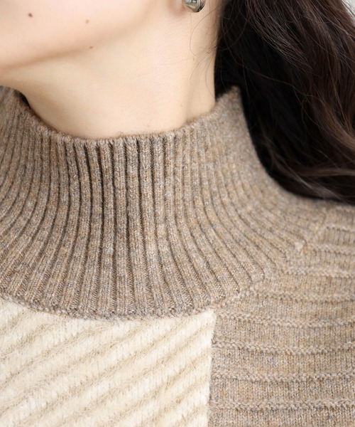 ニット セーター シャギージャガード切替ハイネックニット レディース | FUNALIVE | 14