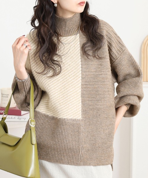 ニット セーター シャギージャガード切替ハイネックニット レディース | FUNALIVE | 02