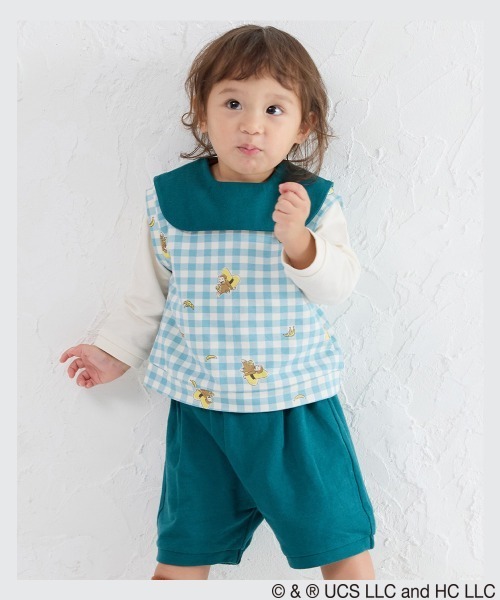 ☆アマ☆新品タグ付き☆moimolnセットアップ セットアップ 「おさるのジョージ X moimoln」ギンガムチェック