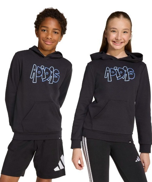 アディダス　スウェットパーカー　ショート丈　長袖　黒　ピンク　白　プリントロゴ adidas（アディダス） パーカー グラフィティ グラフィック パーカー