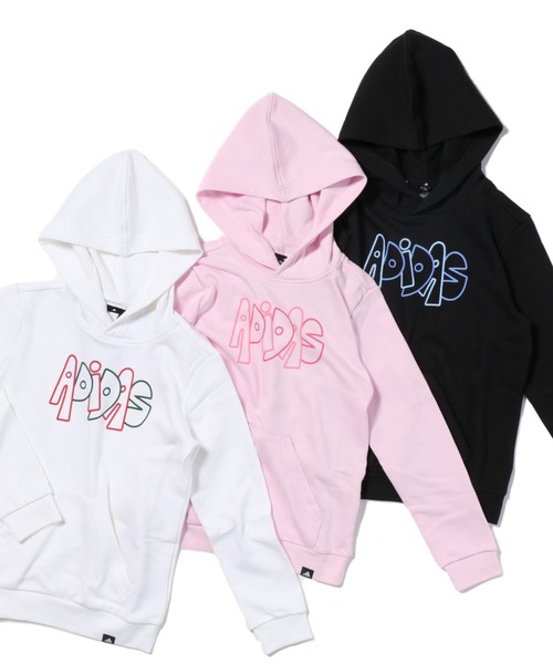 アディダス　スウェットパーカー　ショート丈　長袖　黒　ピンク　白　プリントロゴ adidas（アディダス） パーカー グラフィティ グラフィック パーカー