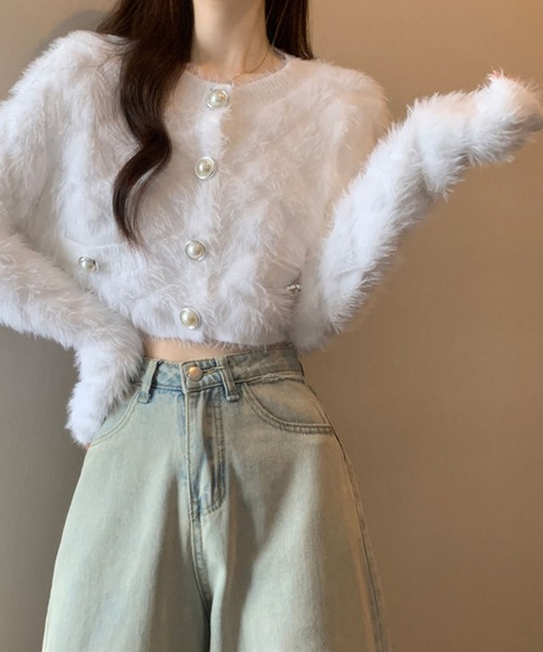 meJane（ミージェーン） カーディガン パールビジューボタン ダイヤ柄