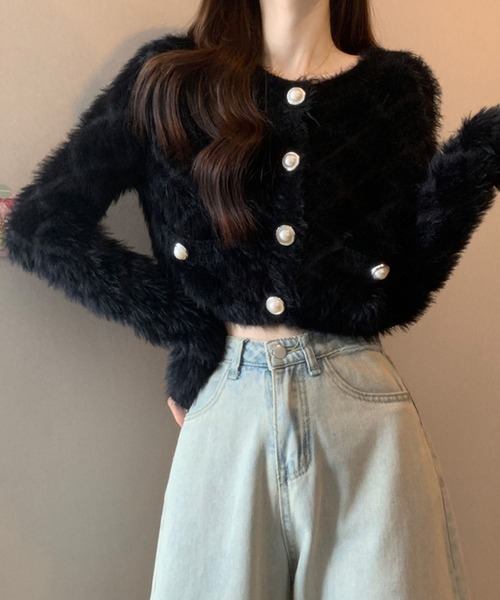 meJane（ミージェーン） カーディガン パールビジューボタン ダイヤ柄