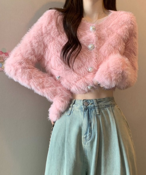 meJane（ミージェーン） カーディガン パールビジューボタン ダイヤ柄