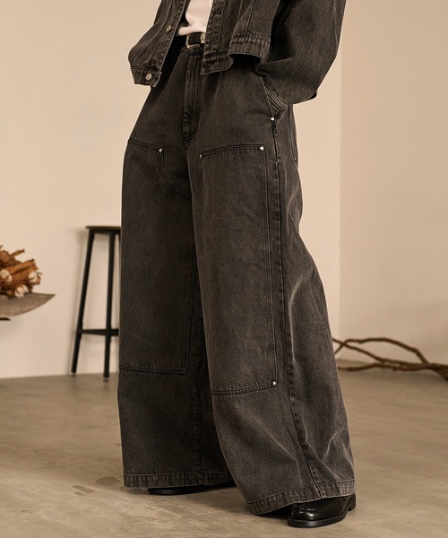 Forte ジーンズ Studded Double Knee Baggy Pants/スタッズダブルニー