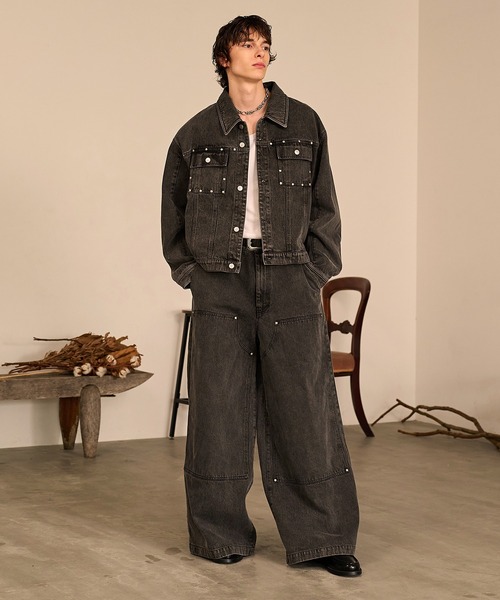 Forte ジーンズ Studded Double Knee Baggy Pants/スタッズダブルニー