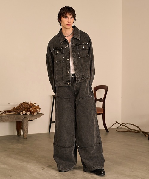 Forte ジーンズ Studded Double Knee Baggy Pants/スタッズダブルニー