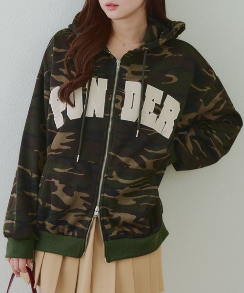 「DIVIDED STATES OF OLIVE®︎」ジップアップパーカー M セットアップ対応】ピグメント風ジップアップパーカー[品番