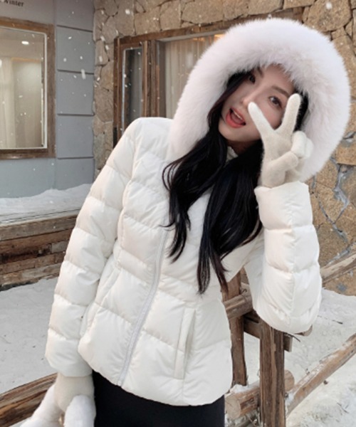 ダウンコート ダウンジャケット 取り外し可能ファー付 フーデッド