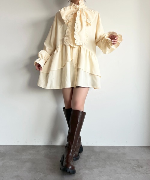 「apres jour」 長袖ワンピース X-LARGE オフホワイト レディース_画像7