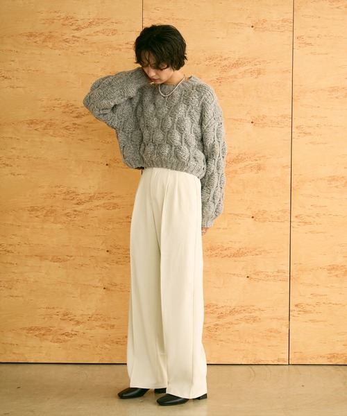 uchi. ニット セーター 手編み風立体ケーブル編みニットプル