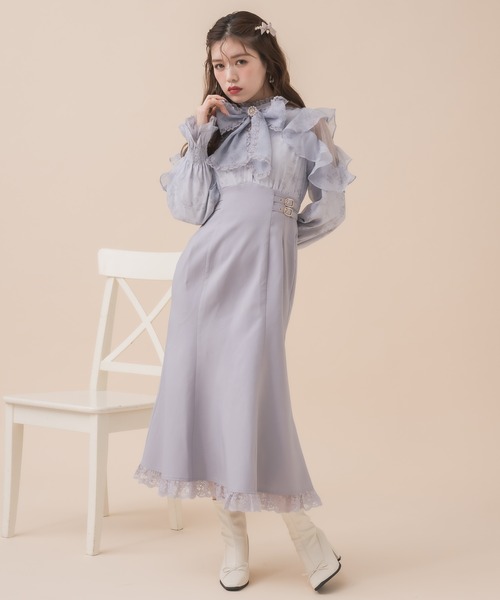 couture BY ROJITA 花柄ドッキングロングワンピース ブルー クチュールバイロジータ ワンピース 花柄ドッキングロングワンピース
