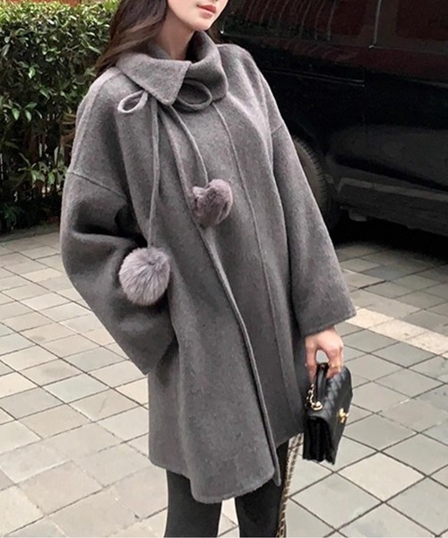 未使用級 パパスプラス メルトンコート ウール フード付 ふわふわ 縮絨 グレー 未使用級 パパスプラス メルトンコート ウール フード付 ふわふわ 縮絨