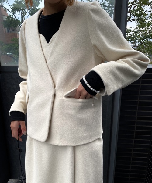 『オードリー』DANTON ノーカラージャケット　クリームホワイト Audrey and John Wad（オードリーアンドジョンワッド） ノーカラー