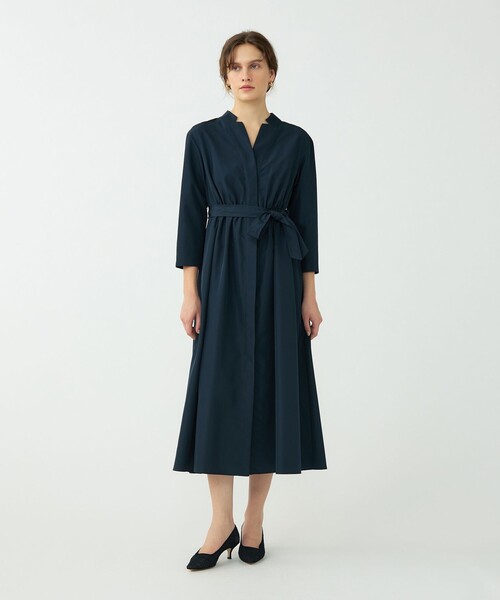 Ballsey ネイビー プリーツ 長袖ワンピース Ballsey（ボールジィ） シャツワンピース プリーツコンビ シャツ