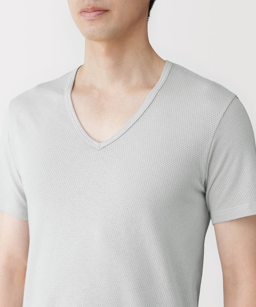 無印良品（MUJI） 紳士 さらっと綿メッシュ編み Vネック半袖Tシャツ