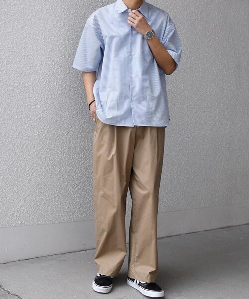 SHIPS any シャツ any: JAPAN MADE ブルー ストライプ/ソリッド