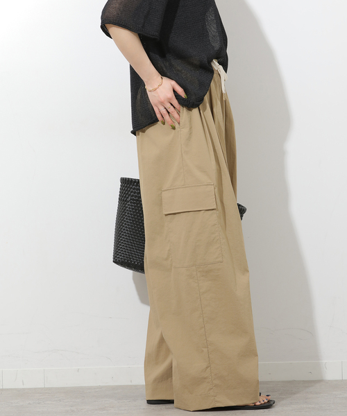ワイドパンツ カーゴパンツ ナイロンカーゴパンツ レディースの画像