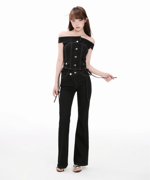 ANDWANG ジーンズ デニム デニムパンツ Ribbon Straight Flare Denim