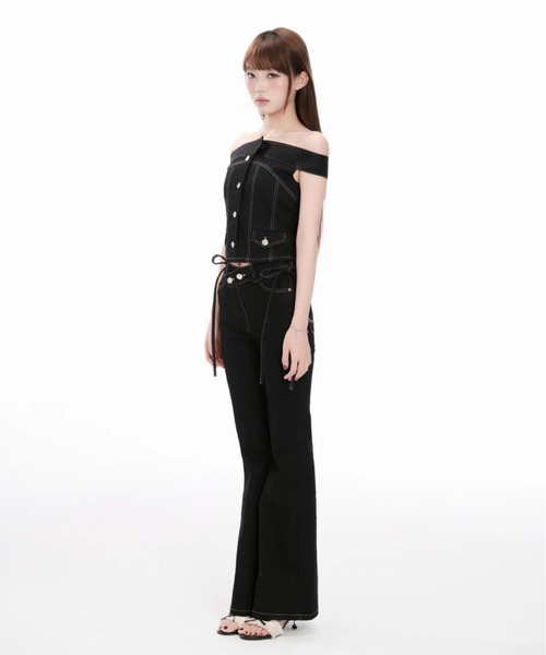 andwang デニム ストレートフレア リボン ANDWANG ジーンズ デニム デニムパンツ Ribbon Straight Flare Denim