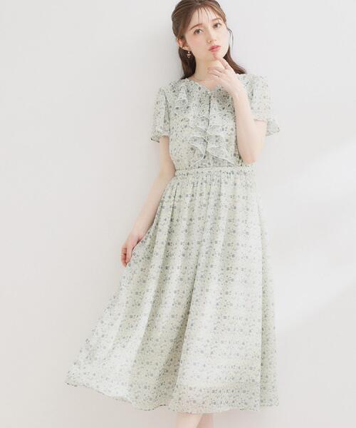 Blugirl 花柄 フリル 半袖ワンピース Couture Brooch（クチュール ブローチ） ワンピース 夏 半袖 「洗える