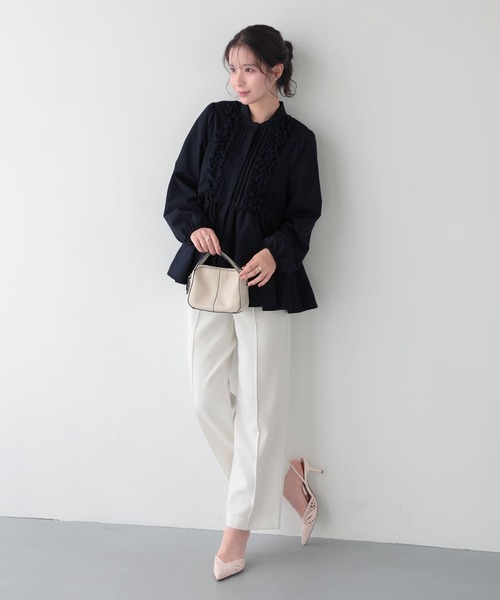 Fit more（フィットモア） ブラウス シャツ フロントフリルジップ 