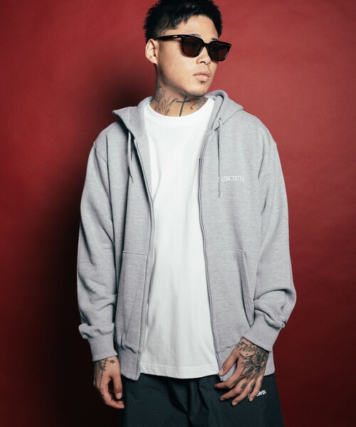 「Subciety」 ジップアップパーカー - グレー メンズ_画像9