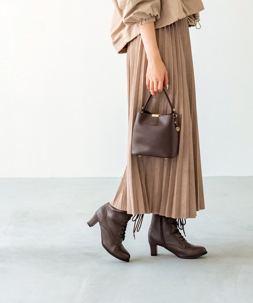 VELETTO フロントレースアップ　ロングブラウンブーツ Lace Ladies ブーツ 厚底 編み上げロングブーツ レースアップ