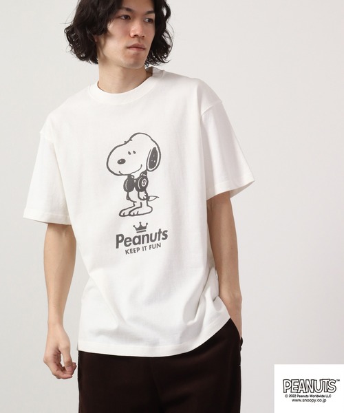 PEANUTS tシャツ 半袖 ヘッドフォン スヌーピー/チャーリーブラウン