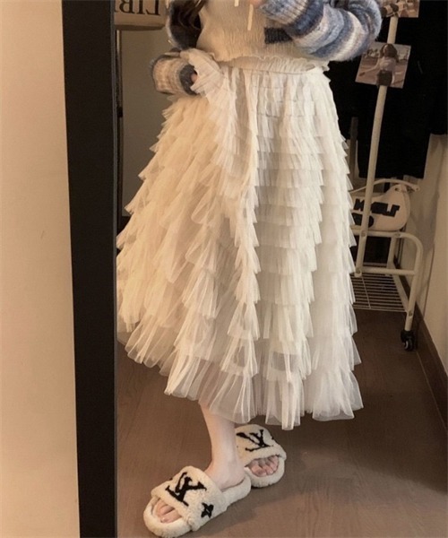 FREE STYLISTS ロング スカート チュールフリル ロングスカート