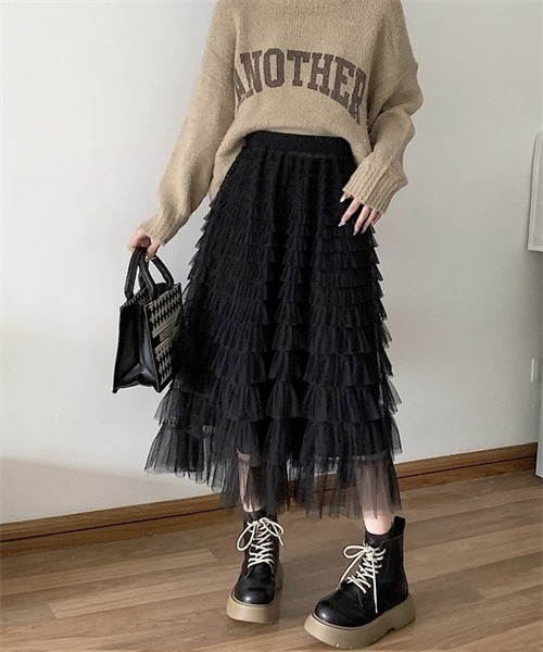 FREE STYLISTS スカート チュールフリル ロングスカート : ZOZOTOWN