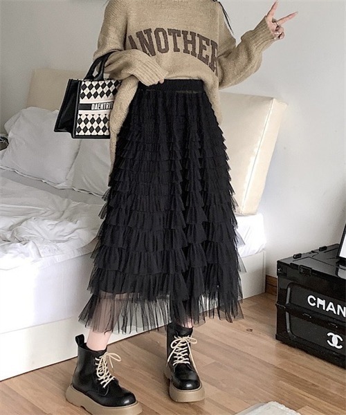 FREE STYLISTS スカート チュールフリル ロングスカート : ZOZOTOWN