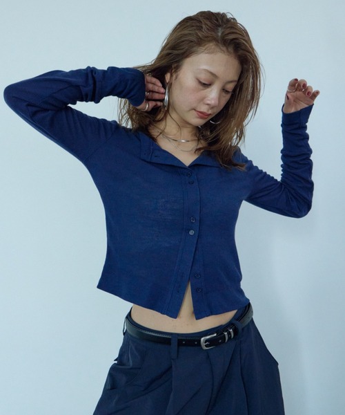 HANNE カーディガン シアーリブカーディガン レディース
