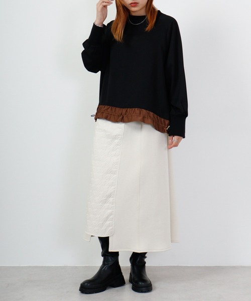 tシャツ Anna Nicola 裾配色トップス 長袖 レディース Anna Nicola tシャツ 裾配色トップス 長袖 レディース