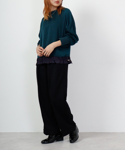 tシャツ Anna Nicola 裾配色トップス 長袖 レディース Anna Nicola tシャツ 裾配色トップス 長袖 レディース