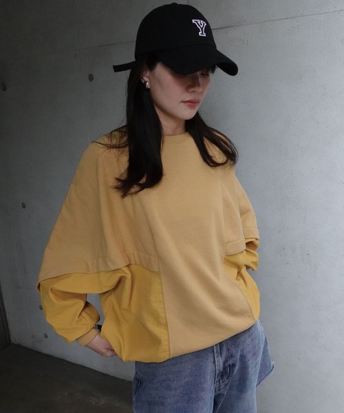 tシャツ ニットドッキング裏起毛プルオーバー レディース ジャガード ロゴニットプルオーバー TINA：JOJUN 全2色｜tnj441