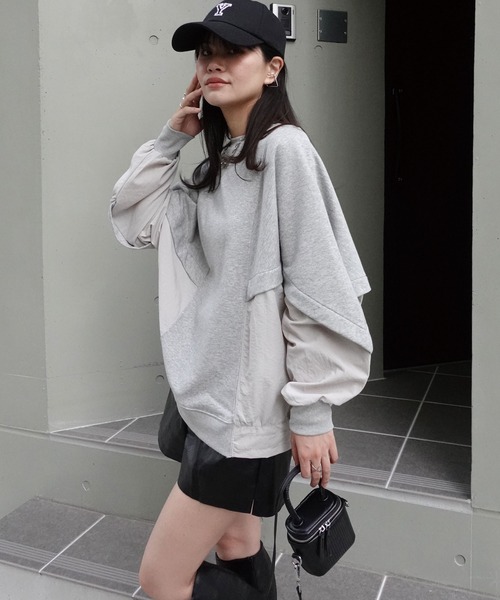 tシャツ 裏起毛ハイネックドルマンプルオーバー W レディース CORNERS tシャツ 裏毛ドッキングドルマンプルオーバー