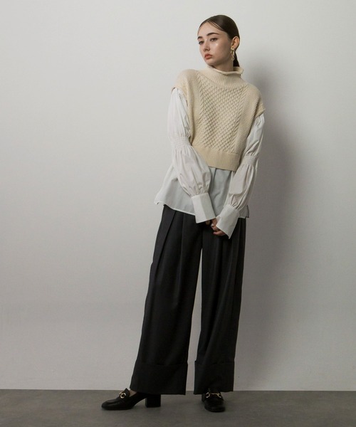 ニット セーター ニットドッキングシャーリングブラウス レディース Limue ニット セーター ニットドッキングシャーリングブラウス