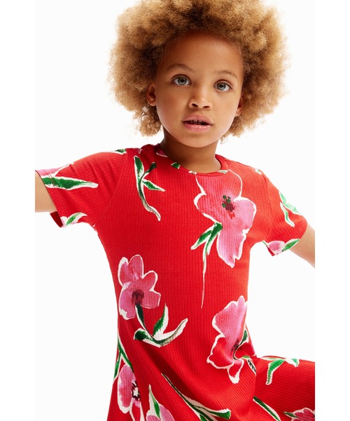 Desigual ワンピース 花柄 リブ編み ショートワンピース キッズ