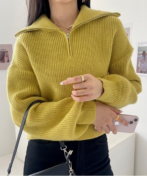 COCOMOMO ニット セーター クロップド丈ハーフジップニット レディース