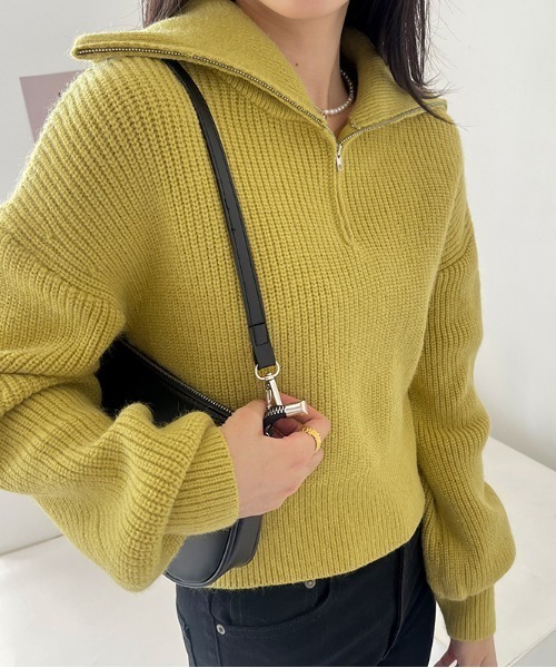 COCOMOMO ニット セーター クロップド丈ハーフジップニット レディース