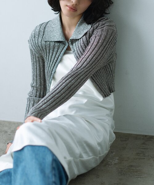 カーディガン lame knit cardigan レディース