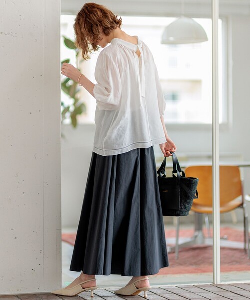美品 23区 ブロドリー ダンデル 2WAY ブラウス 洗える ボウタイシャツ 洗える】ブロドリー ダンデル 2WAY ブラウス / 23区