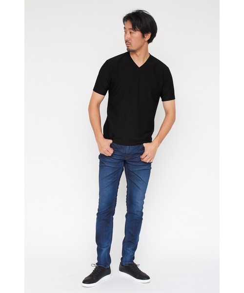 HIGH STREET∴RIPAウェーブパターン半袖Vネックカットソー HIGH STREET tシャツ STREET∴RIPAウェーブパターン半袖Vネック