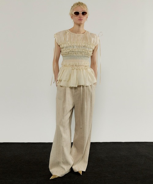 シャツ ブラウス Shirring Frills Top/シャーリングフリルトップ 