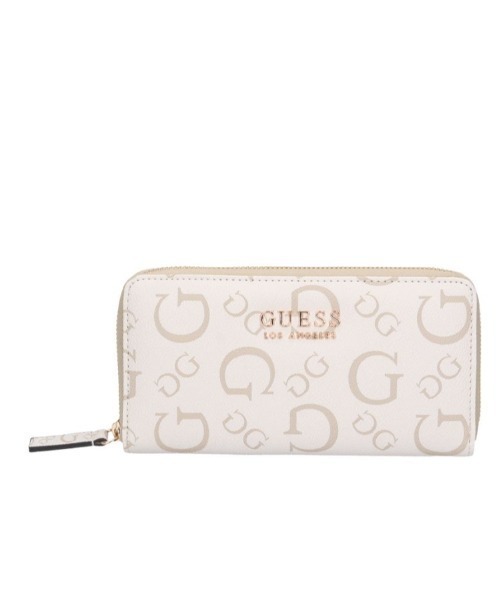 【新品未使用品】GUESS ラウンドファスナー 長財布 正規品　ホワイト GUESS 【並行輸入品】ゲス 財布 QG767946 PALE_CLOUD ゲス ロゴ