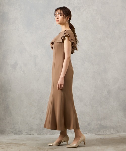 AIMER ドレス アシンメトリーフリルマーメイドラインパーティー