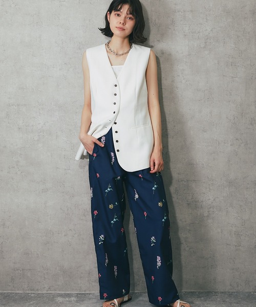 クリーニング済み　極美品　リネン　綿　美ライン　ジレ SMILE ORCHID ベスト ジレ リネン＆コットン混ジレ レディース