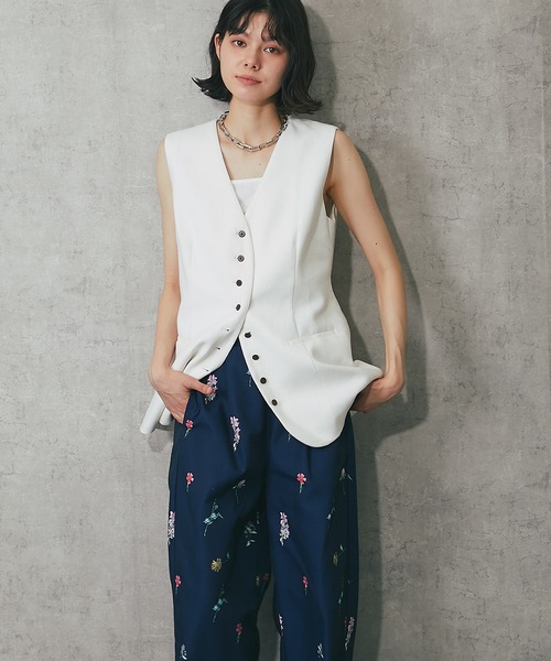 DAMA リネン混 シャンブレー調 ジレサンドベージュ　新品・未使用 SMILE ORCHID ベスト ジレ リネン＆コットン混ジレ レディース