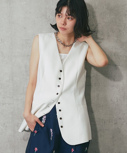 「SMILE ORCHID」 ベスト M オフホワイト レディース SMILE ORCHID ベスト ジレ ダブルボタン付きジレ レディース